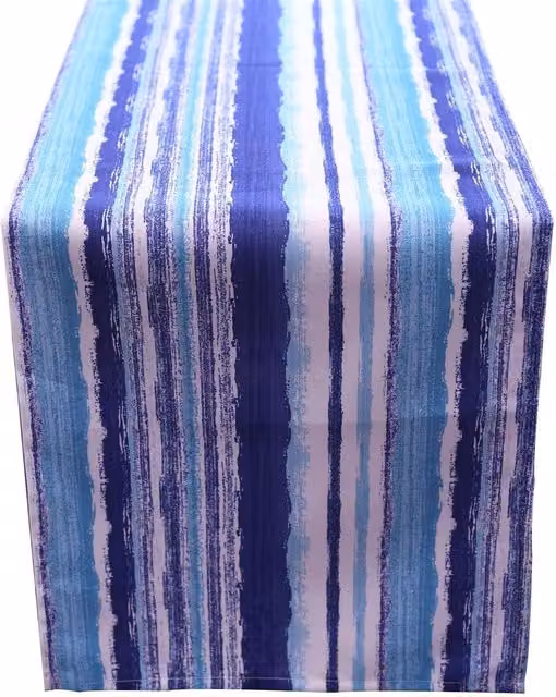 Luxury Living Striped Water Repellent Outdoor Table Runner in Blue and Multicolour, W/D/H: 35.56 x 182.88 x 35.56 cm