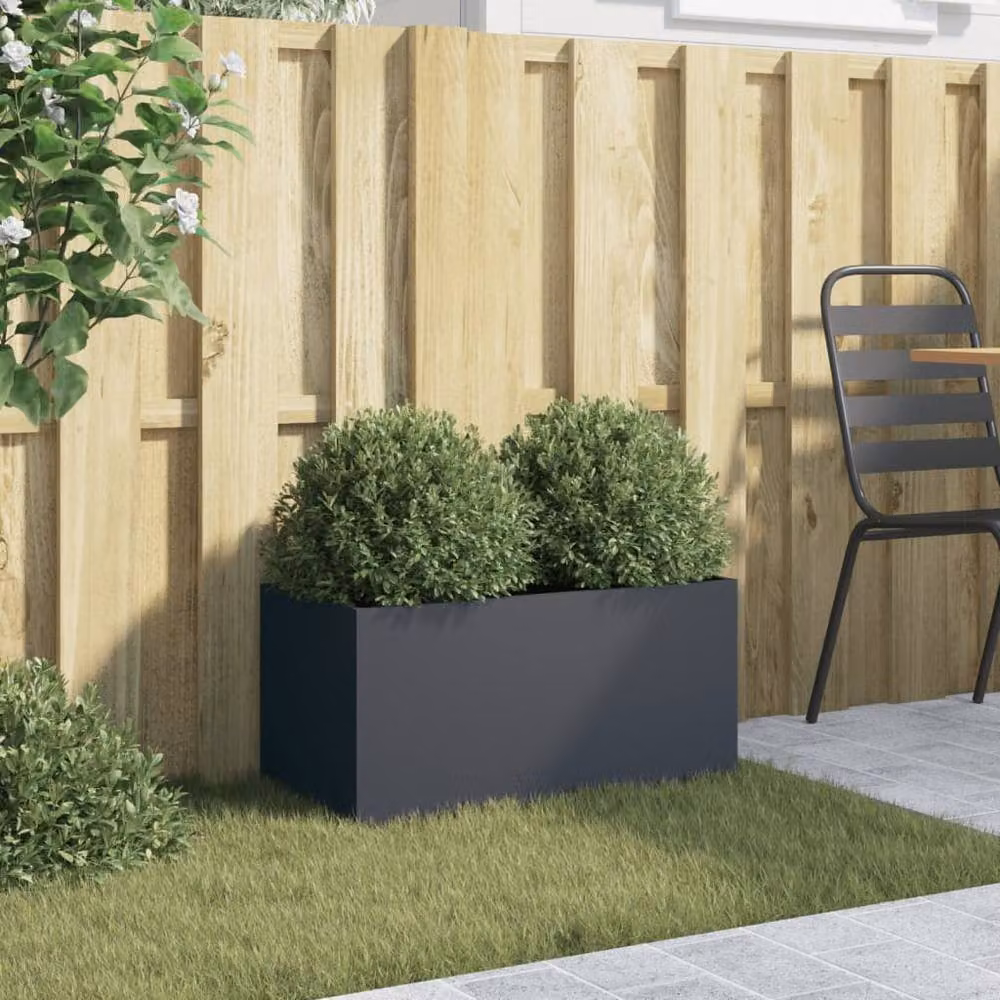 Berkfield Home Steel Planter Tub in Anthracite Grey, W: 62 cm, D: 30 cm, H: 29 cm – 2