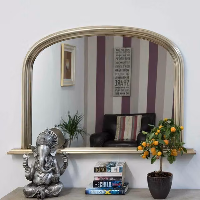 MirrorOutlet Silver Elegant Large Overmantle Wall Mirror W: 120 cm, H: 79 cm