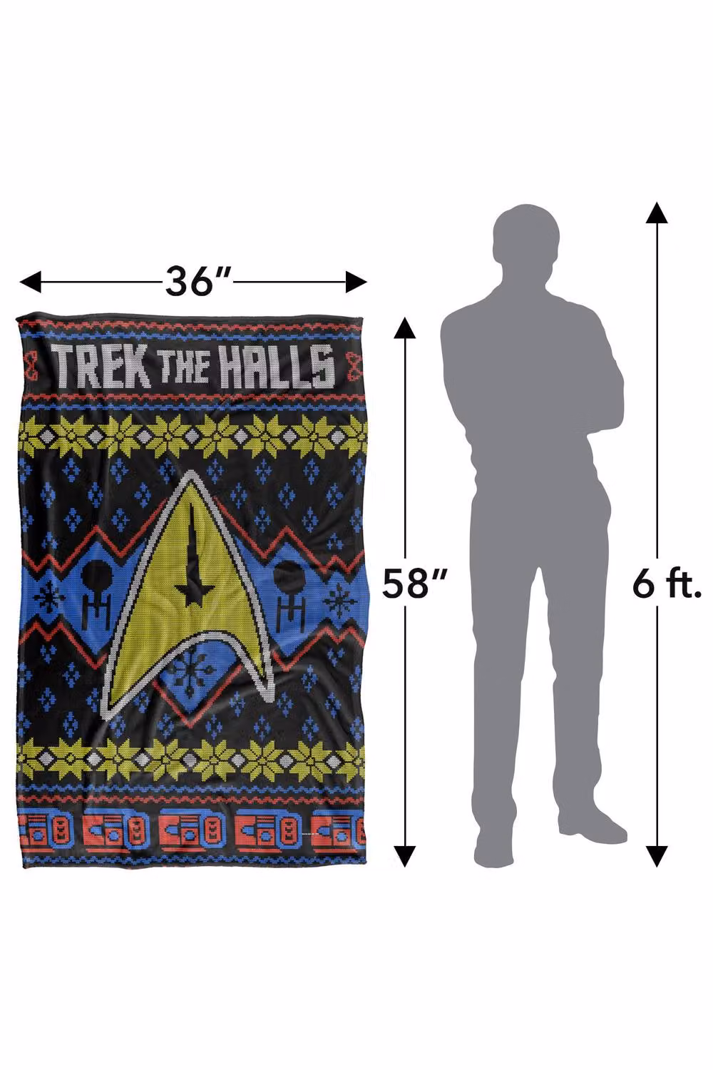 LOGOVISION Star Trek The Halls Ugly Christmas Sweater Super Soft Silky Feel Fleece Blanket, Multicolour, W: 91.44 cm, L: 147.32 cm – 7