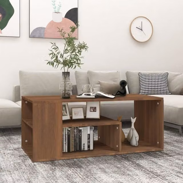 Berkfield Home Modern Rectangular Coffee Table in Brown Oak, W/D/H: 100 x 50 x 40 cm