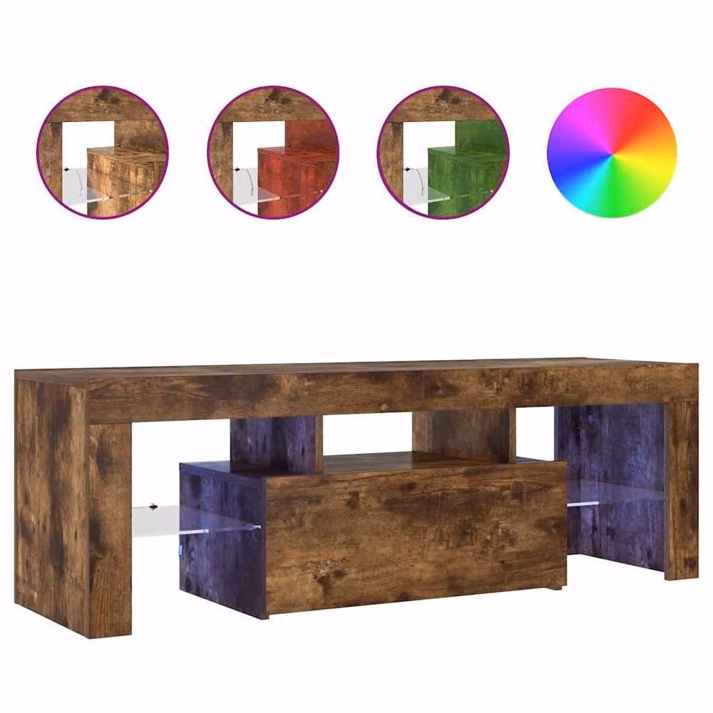 Berkfield Home TV Cabinet with LED Lights in Smoked Oak Brown, W/D/H: 120 x 35 x 40 cm – 3