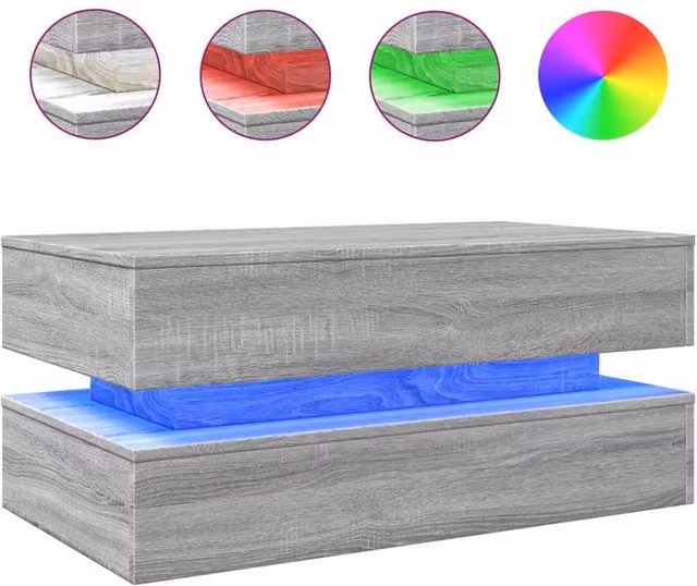 Berkfield Home Modern Grey Sonoma Coffee Table with LED Lights, W/D/H: 90 x 50 x 40 cm
