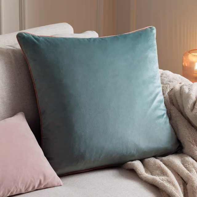 Furn Meridian Velvet Piped Square Cushion in Pale Blue, W/D/H: 55 x 55 x 55 cm – 2