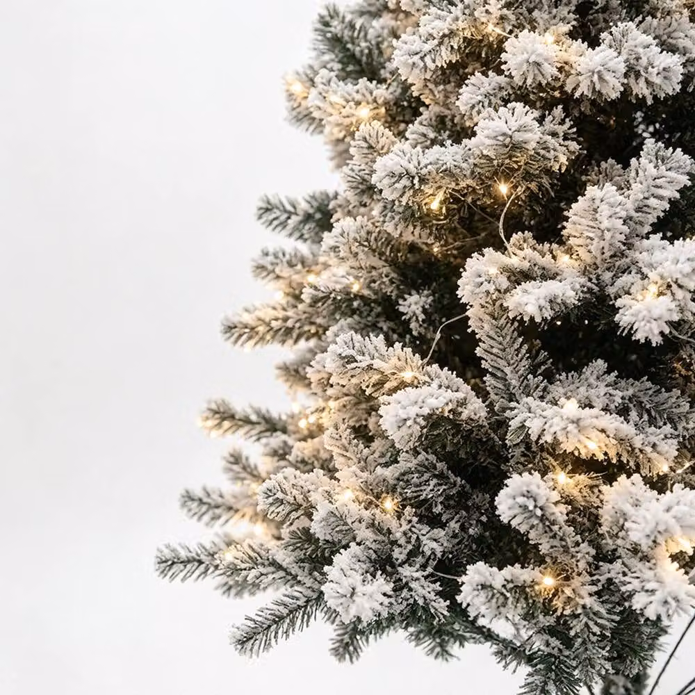 Gr8 Home 7ft Snow Flocked Pre-Lit Christmas Tree with Warm White LED Lights in Green – 3