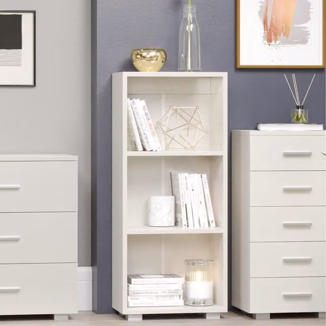 Core Products Ltd Lido Low Narrow White Glossy Bookcase with Adjustable Shelves