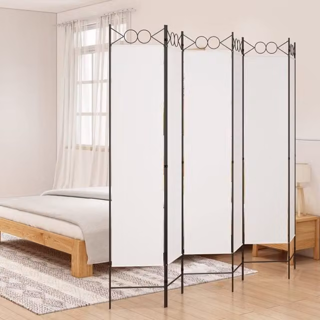 Berkfield Home 6-Panel Fabric Room Divider in White, W/H: 240 x 200 cm