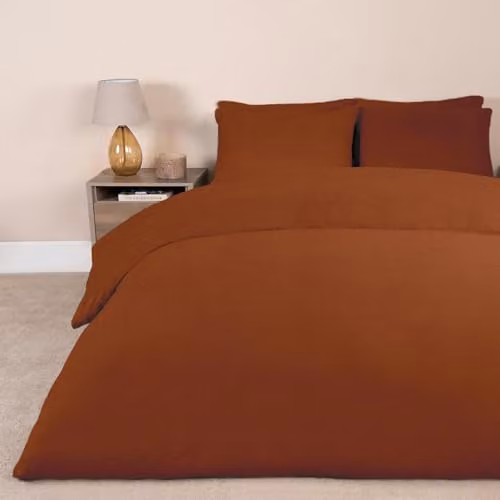 OHS Teddy Fleece Duvet Cover and Pillowcase Set in Rust Orange, W/D/H: 200 x 200 cm