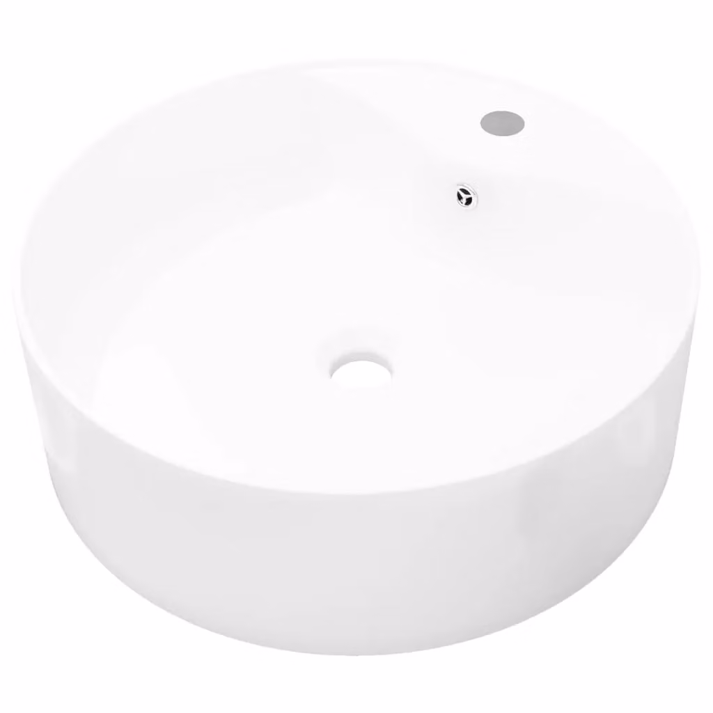 Berkfield Home White Ceramic Round Bathroom Sink Basin with Overflow – 2
