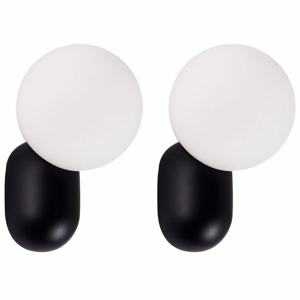 Wyld and Coco Set of 2 Black Resin Globe Wall Lamps with Vintage-Style Glass Spheres – 1