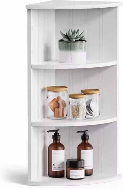 VonHaus Holbrook 3 Tier White Corner Shelf Unit for Wall Mounting or Freestanding Use, W/D/H: 25.5 x 25.5 x 61.0 cm