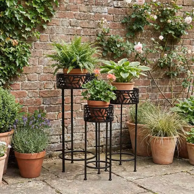 Scottish Everlastings Ltd Set of 3 Modern Metal Cutout Plant Stands in Matt Black – 1