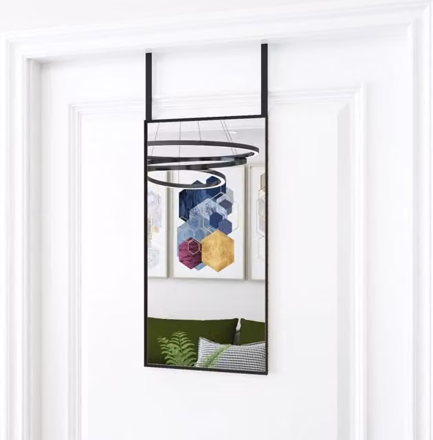 Berkfield Home Black Rectangular Hanging Door Mirror with Glass and Metal Frame W: 30 cm, H: 60 cm