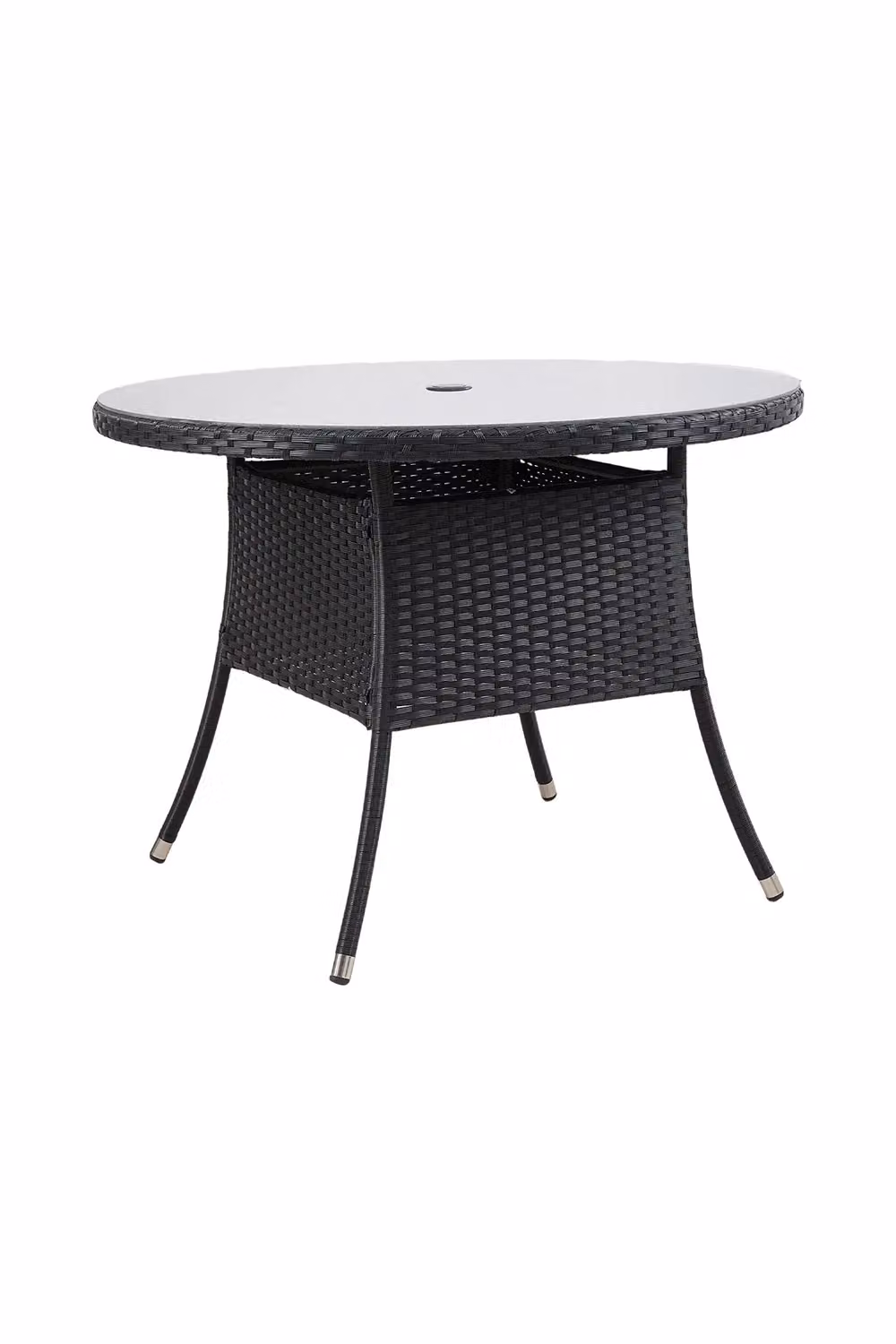Living and Home Garden Round Rattan Table with Tempered Glass Top and Parasol Hole in Black – 3