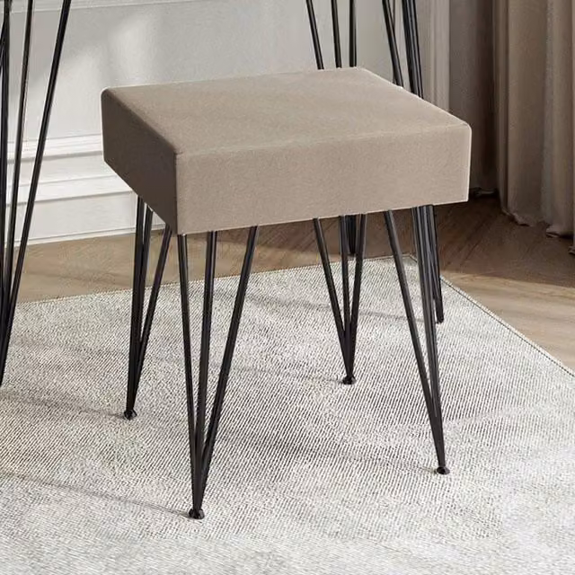 CARME HOME Olivia Velvet Padded Stool in Dove Grey with Black Metal Hairpin Legs