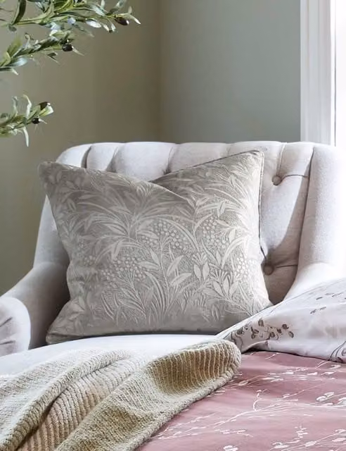 Laura Ashley Grey Velvet Floral Square Cushion