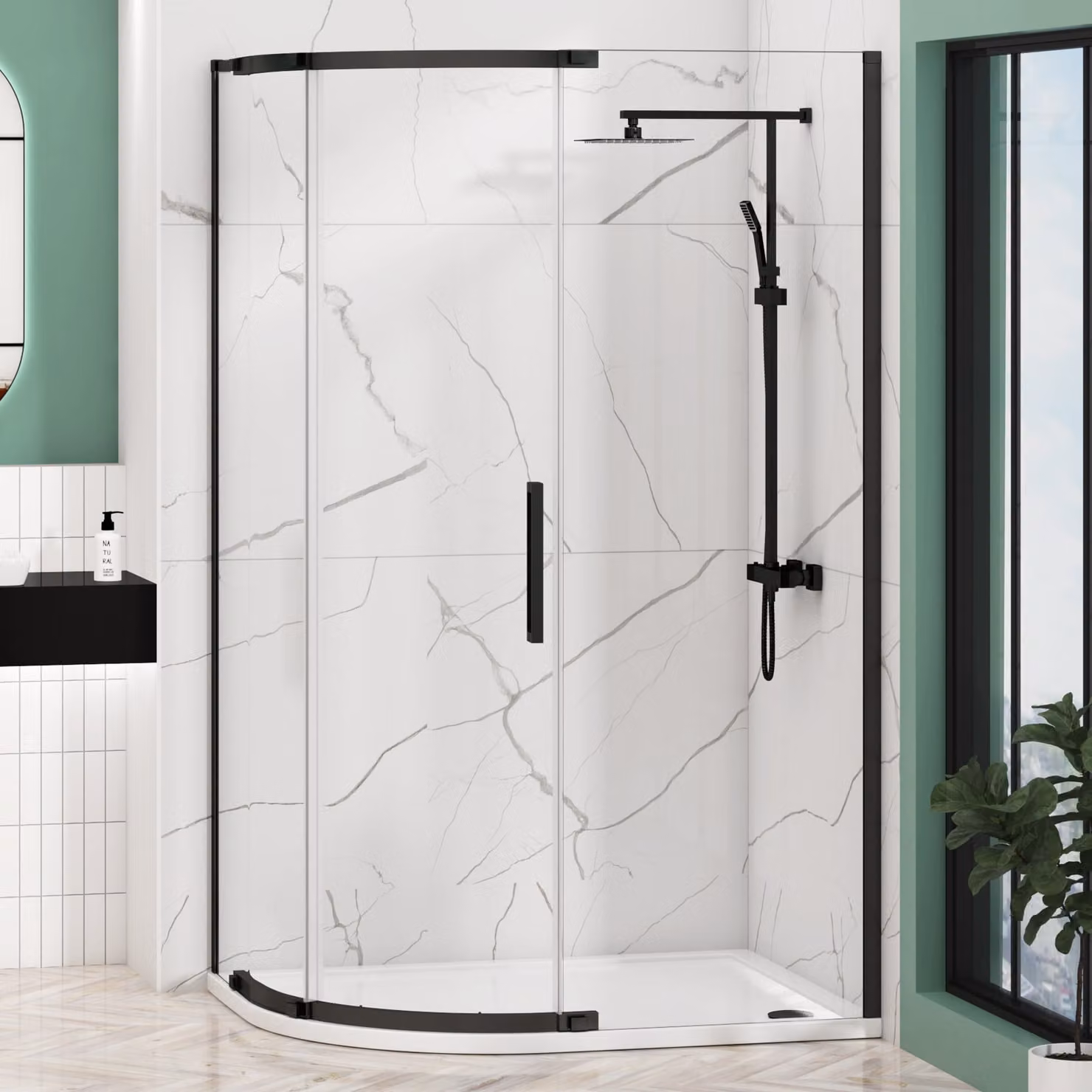 Royal Bathrooms Chelsea Single Door Offset Quadrant Shower Enclosure with LH Mineral Cast Stone Tray, Matt Black, W: 100 cm, D: 80 cm, H: 195 cm