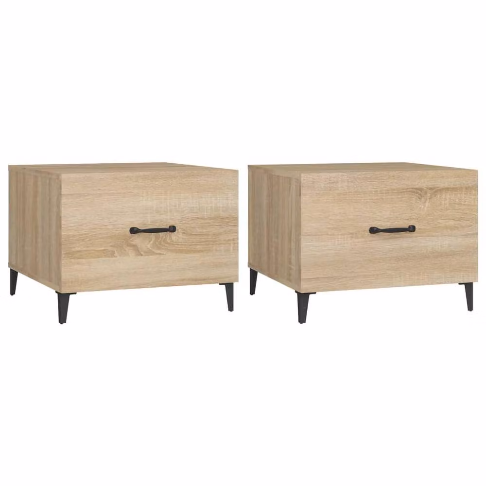 Berkfield Home Decorative Coffee Table Set in Light Oak with Metal Legs, 2 Pieces, W/D/H: 50 x 50 x 40 cm – 2