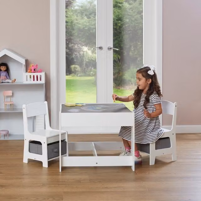 Liberty House Toys Kids 3 in 1 Table and Chairs Set in White and Grey