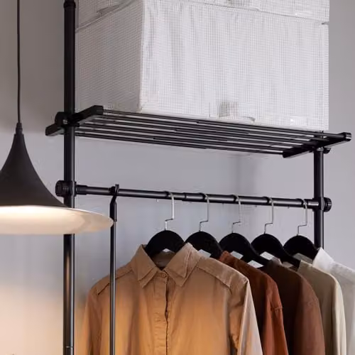 SoBuy Black Telescopic Clothes Rail with Storage Shelves, Width: 52-80 cm, Height: 160-173 cm, Depth: 27 cm – 6