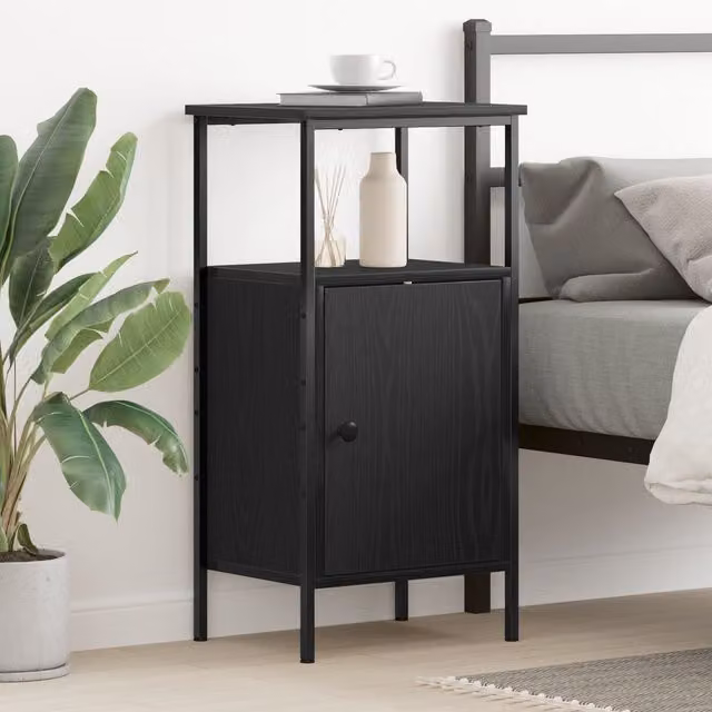 Berkfield Home Black Oak Bedside Cabinet in Engineered Wood, W/D/H: 41 x 31 x 80 cm – 1