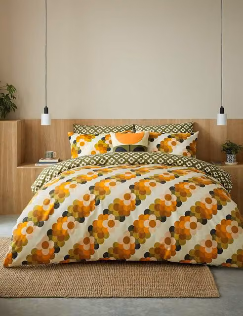 Orla Kiely Reversible Retro Floral Cotton Percale Bedding Set, Multicolour