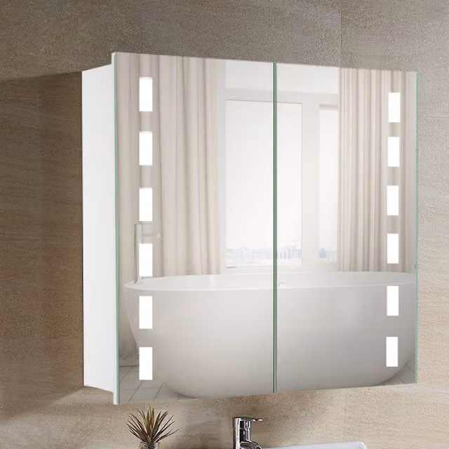 Livingandhome Modern Silver Bathroom Speaker Mirror Cabinet with Integrated LED Lighting