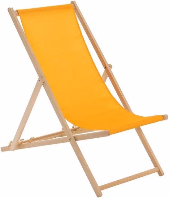 Harbour Housewares Yellow Wooden Folding Garden Sun Lounger Deck Chair with Adjustable Headrest
