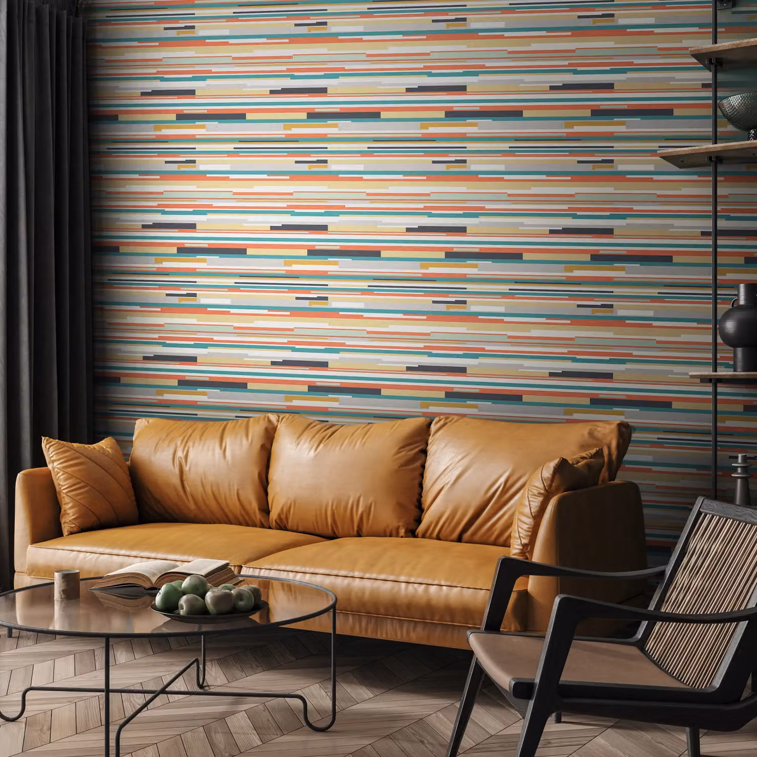 Hoopla Walls Striped Matt Wallpaper in Orange and Multicolour – 2