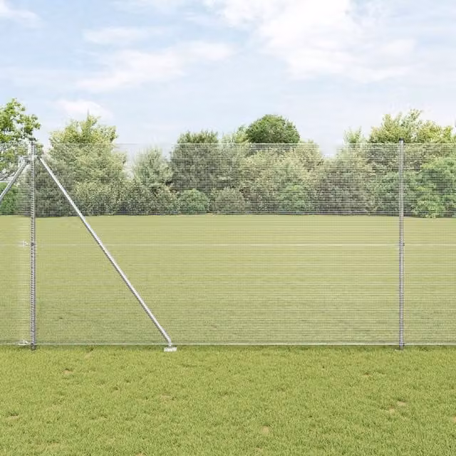 Berkfield Home Welded Wire Fence with 7 Spike Posts, Galvanised Steel, Silver, W: 10 m, H: 1.6 m – 1