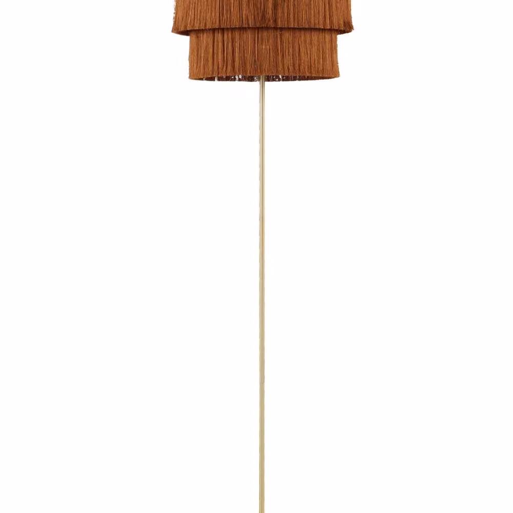 Wyld and Coco Vintage Floor Lamp with Brown Fabric Shade and Gold Metal Base, Height: 137 cm – 2