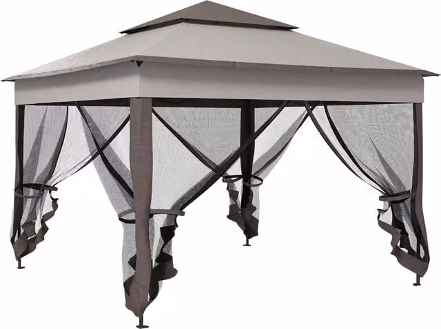 Outsunny Pop Up Gazebo with Sides and Netting, Light Grey Metal Frame Double-Roof Garden Tent, W x D: 300 x 300 cm