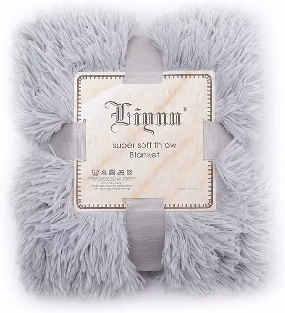 Kidkid Grey Fluffy Fleece and Faux Fur Throw Blanket