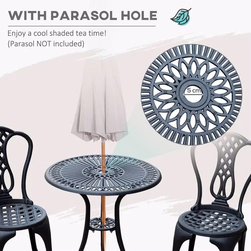 EONLION Black Metal Garden Bistro Set with Vintage Floral Design for Garden, Balcony or Terrace, W: 100 cm, D: 100 cm, H: 100 cm – 4