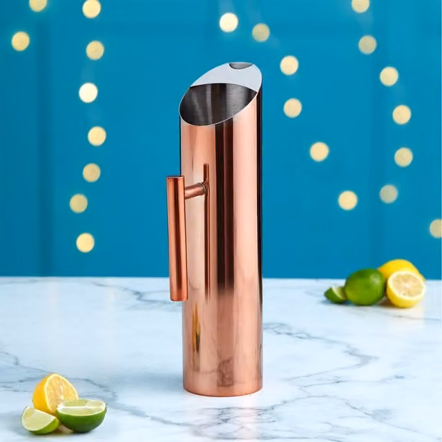 Vonshef Stainless Steel Water Jug with Handle and Ice Guard in Copper and Silver