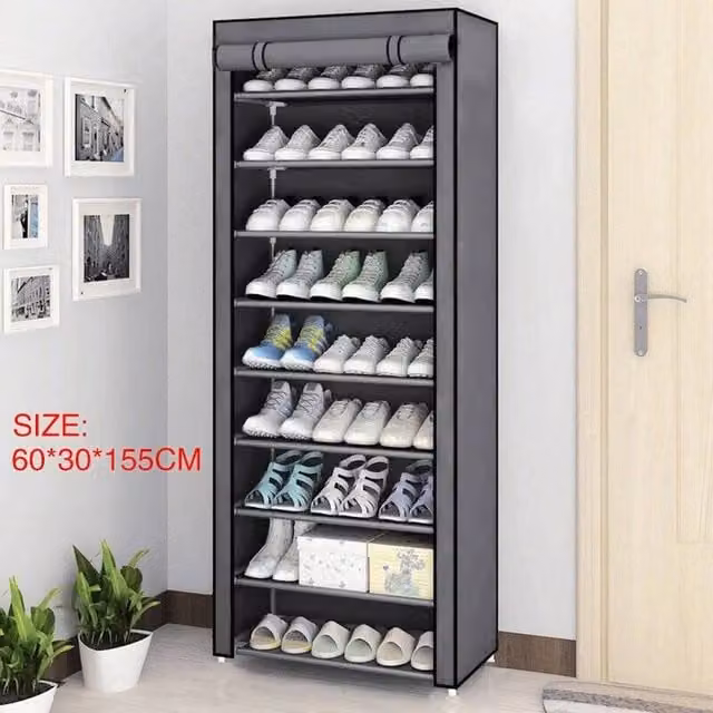 PAWNORA 10 Tier Dustproof Roll Shutter Shoe Cabinet in Grey – 1