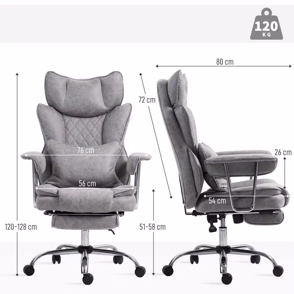 STILVORA Grey Synthetic Leather Executive Reclining Office Chair with Headrest, Armrests and Swivel Castors – 3