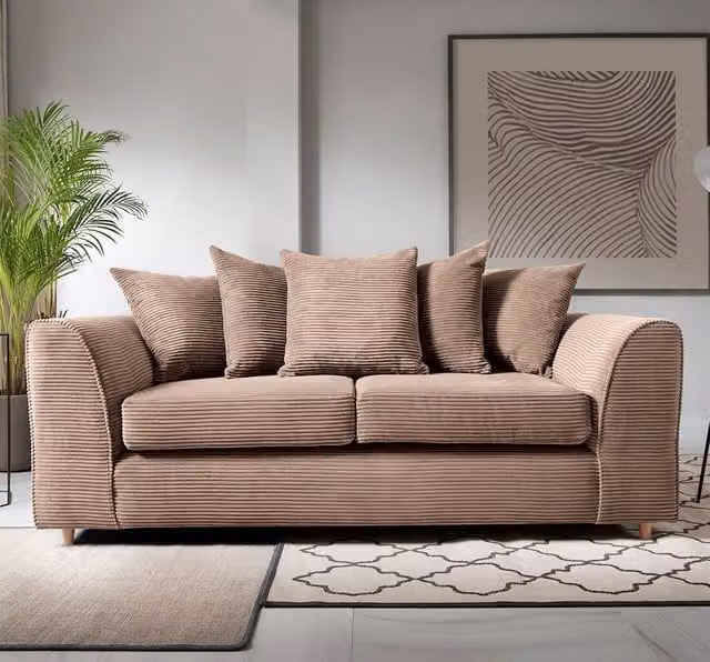 Abakus Direct Jumbo 3 Seater Sofa in Brown with Water Repellent Cord Fabric, W/D/H: 180 x 89 x 78 cm – 1