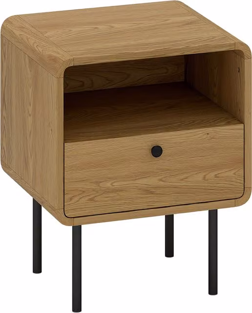 HOMCOM Bedside Table with Drawer and Open Shelf in Oak and Black – 1
