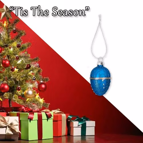VFM e-Store Blue Glass Oval Egg Christmas Hanging Decoration, H: 11 cm, W: 7 cm – 5