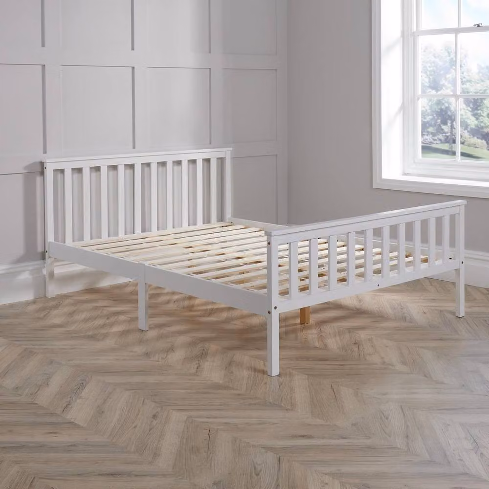 FORGEVIO Double Solid Pine Bedstead with Slatted Base, White, W/D/H: 140 x 200 cm – 2