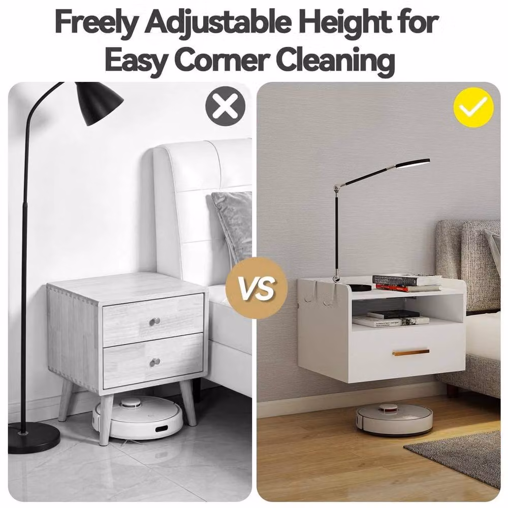 KORVIXA Wall Mounted Floating Bedside Table with Charging in White – 5