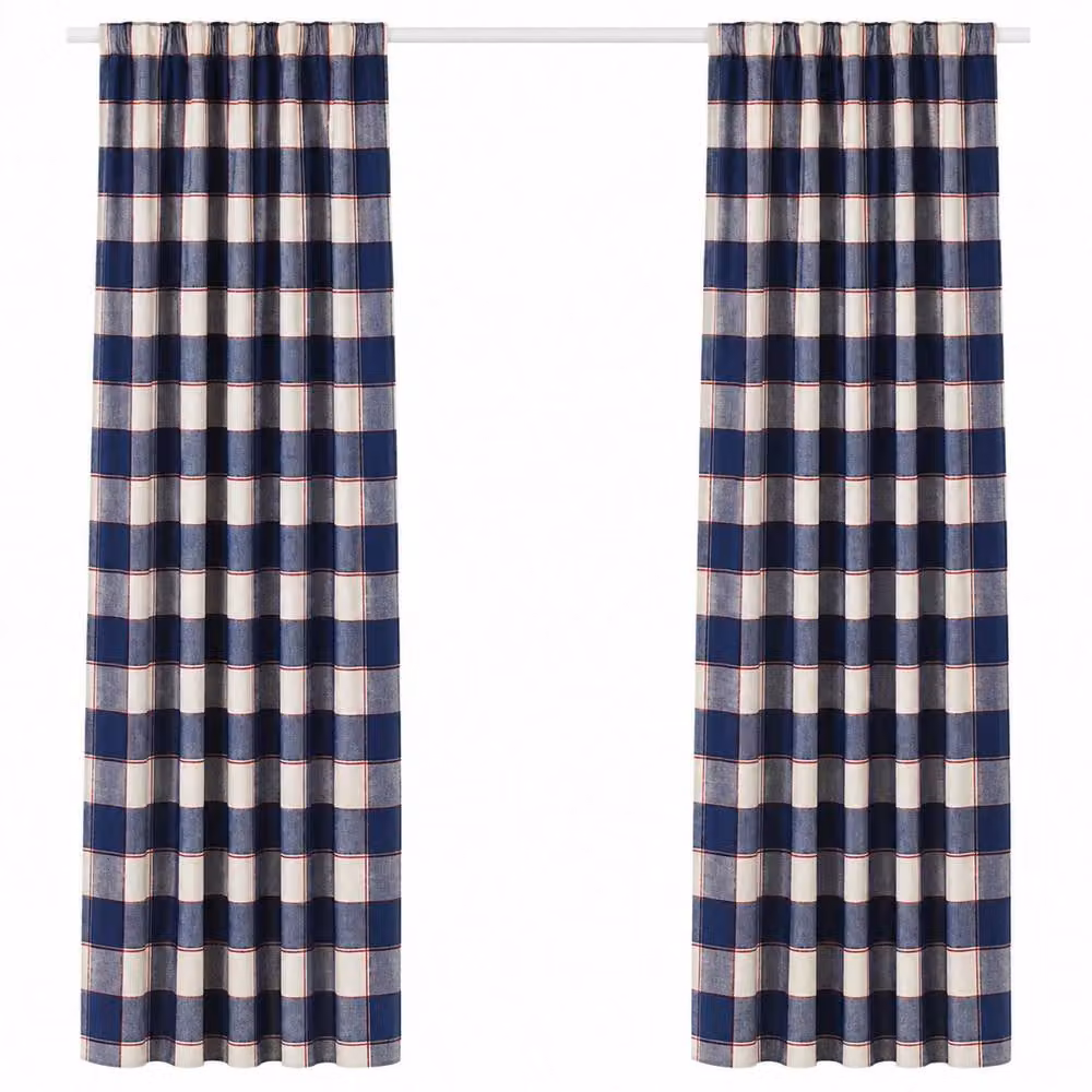 Smart Living Blue Gingham Check Curtains Pair with Tie Backs, W: 167 cm, H: 183 cm – 4