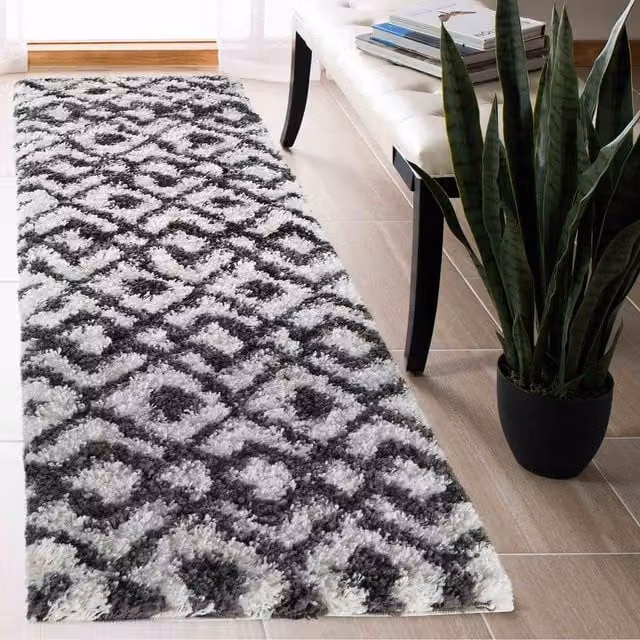 Desire Rugs Moroccan Berber Shaggy Runner, Cream, White and Grey, W/D/H: 60 x 220 cm