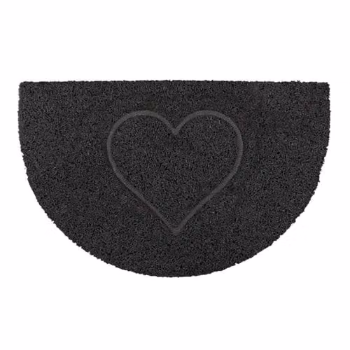 Oseasons Heart Half Moon Doormat in Black, Semicircular Spaghetti Coil Vinyl with PVC Backing, W: 70 cm, D: 44 cm