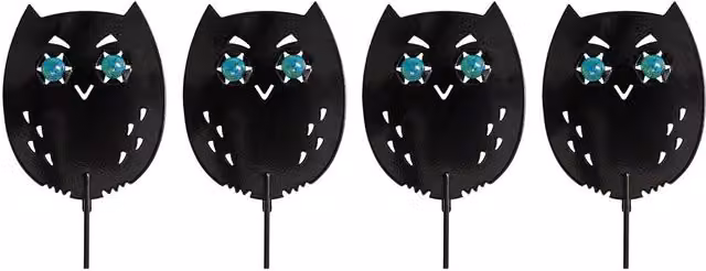 mysmartbuy 4 x Black Life-Sized Decoy Owls - Weatherproof Bird, Cat, Rodent and Small Mammal Scaring Device with Realistic Reflective Eyes – 4