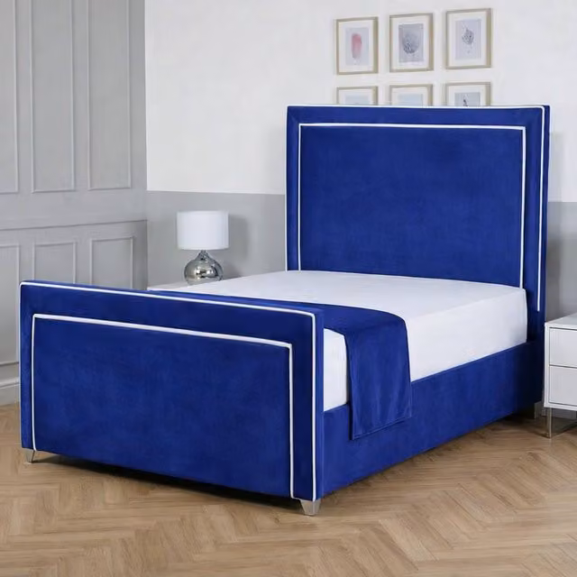 Living Comfort Bedz Verona Upholstered Velvet Bed Frame with Slatted Base in Blue, Super King, W/D/H: 200 x 200 cm