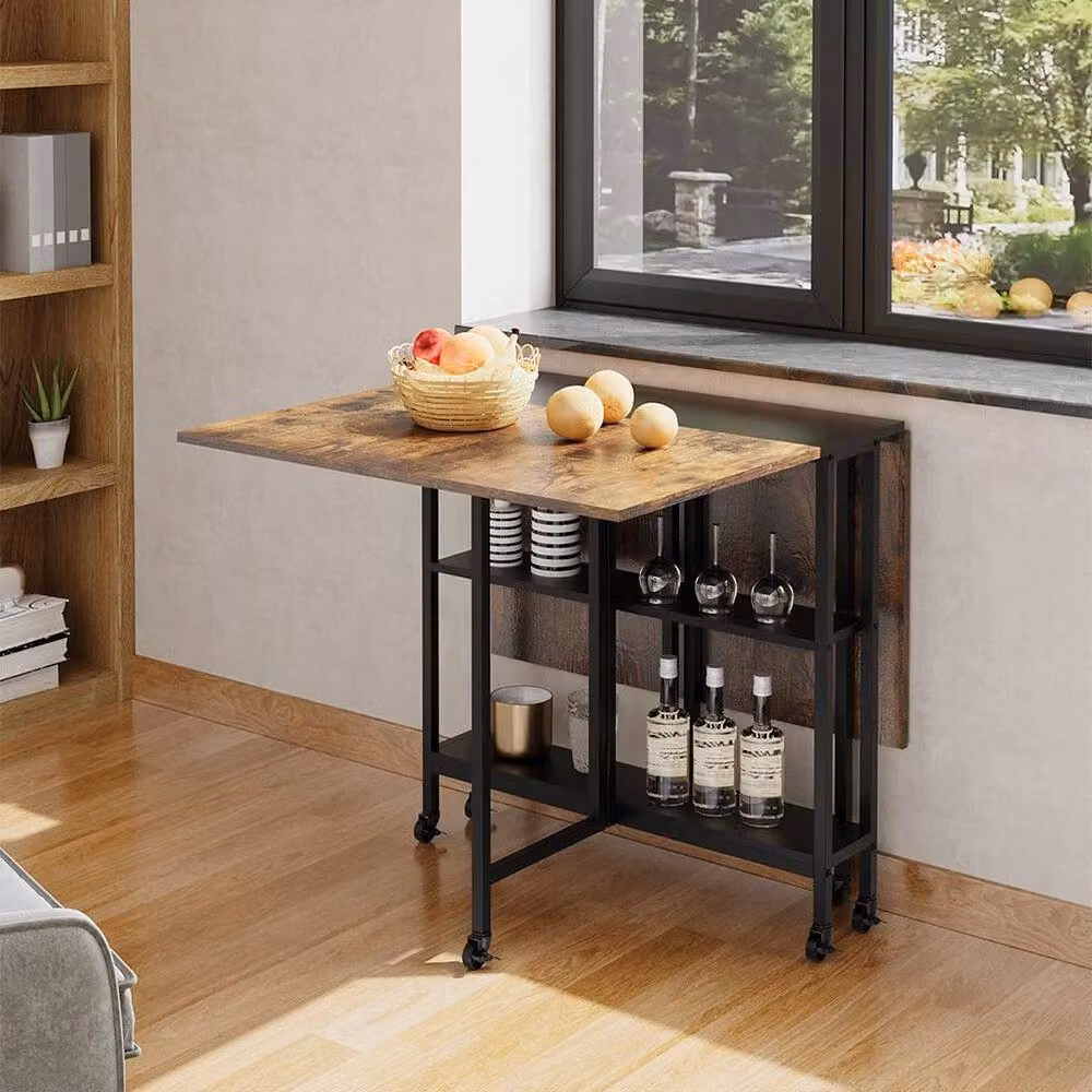 EONLION Extendable Square Kitchen Dining Table in Brown and Black with Vintage Finish, Width: 100 cm – 3
