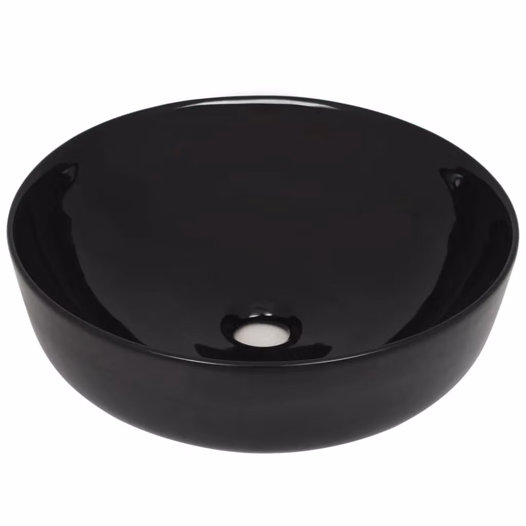 Berkfield Home Round Ceramic Basin in Black, W: 41.5 cm, D: 13.5 cm – 2