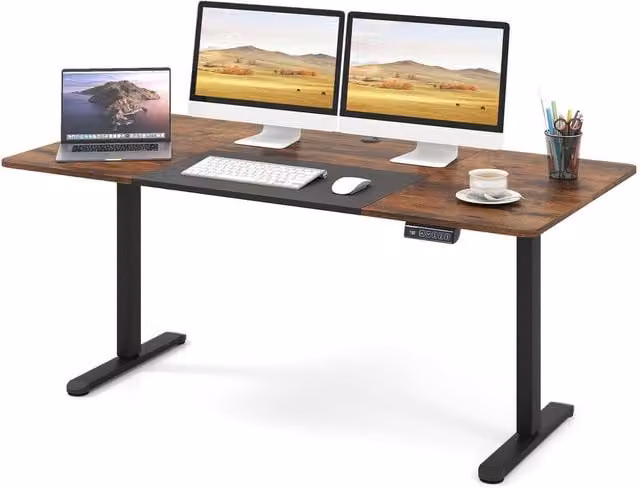 Costway Electric Height Adjustable Standing Desk in Brown, W: 140 cm, D: 70 cm – 1